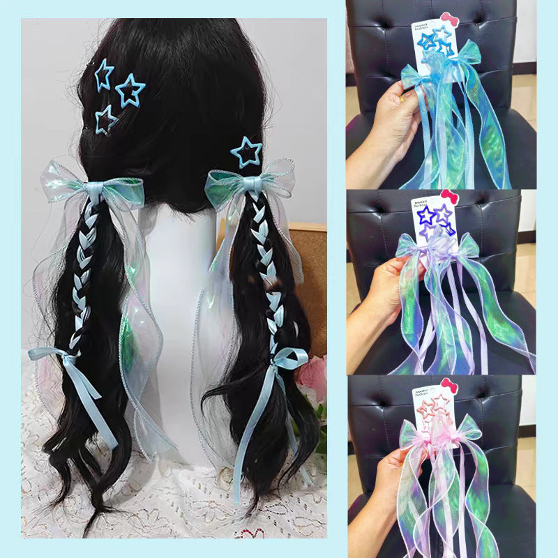 Rainbow Star Bow Hair Clips Set