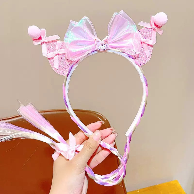 Bow with Cat Ears Glam Headband Set
