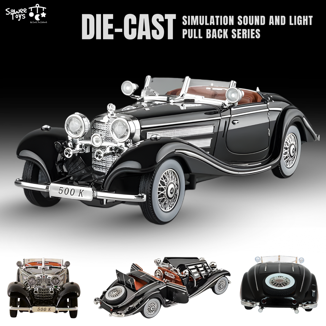 Die-Cast Vintage Simulation Car Sound & Light Pull-Back Series